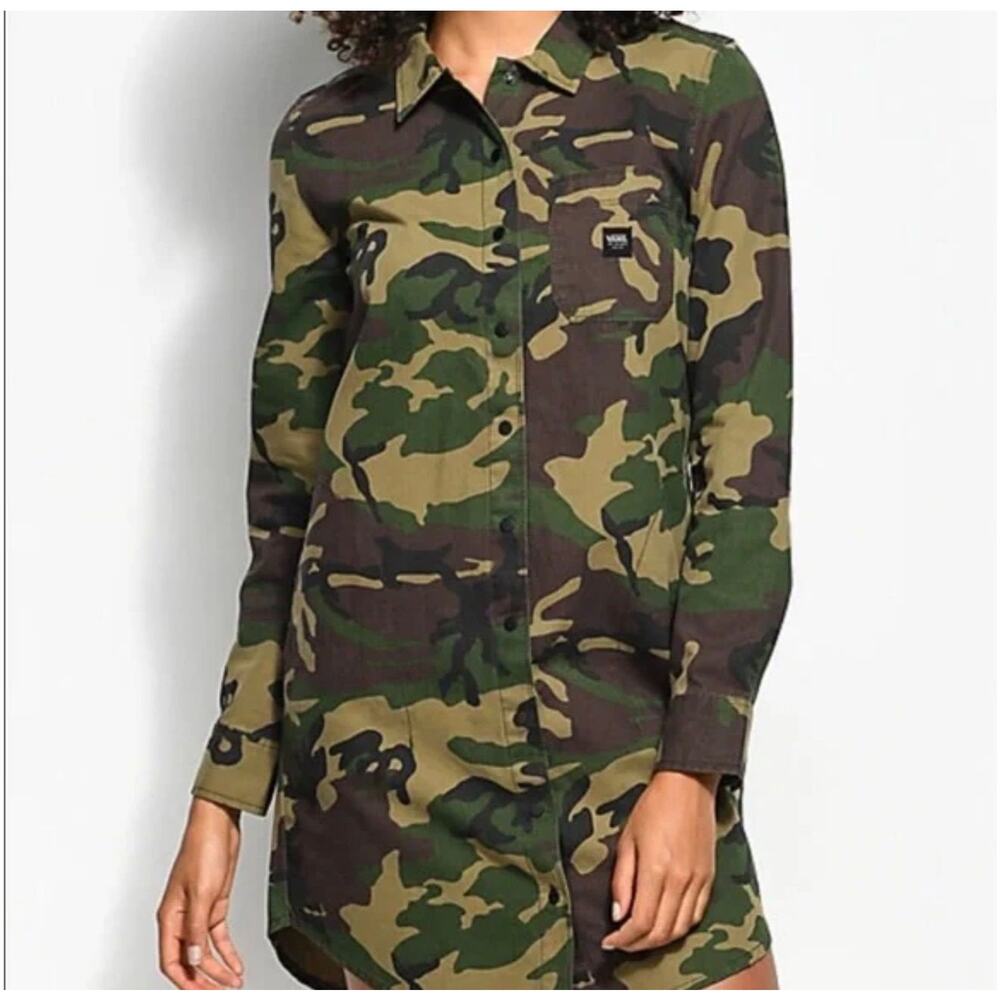 Vans Assembly Army Camouflage Military Camo  Long Sleeve Dress  Medium M